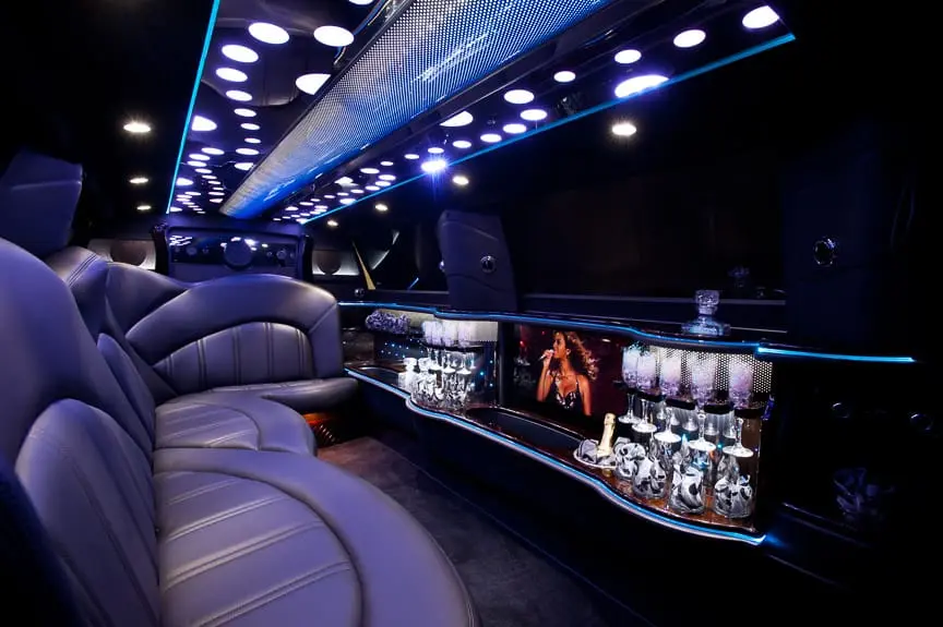Lincoln MKT Executive Stretch Lincoln navigator SUV stretch limo interior with combination of withe and blue lights